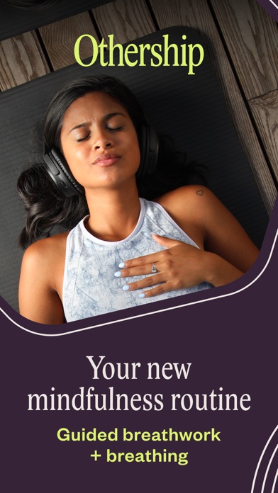 Othership artwork showing a person practising with headphones and the words guided breathwork and breathing.